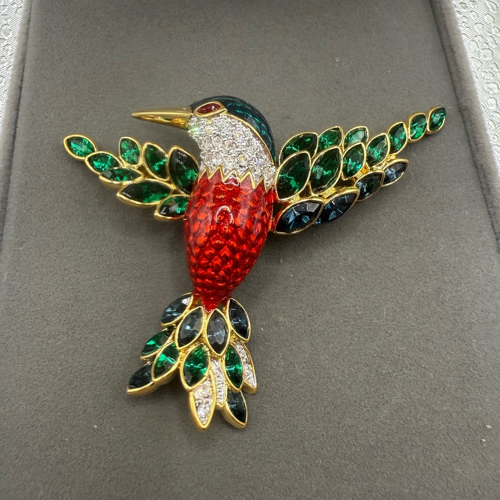Nolan Miller Red and Green Hummingbird Brooch